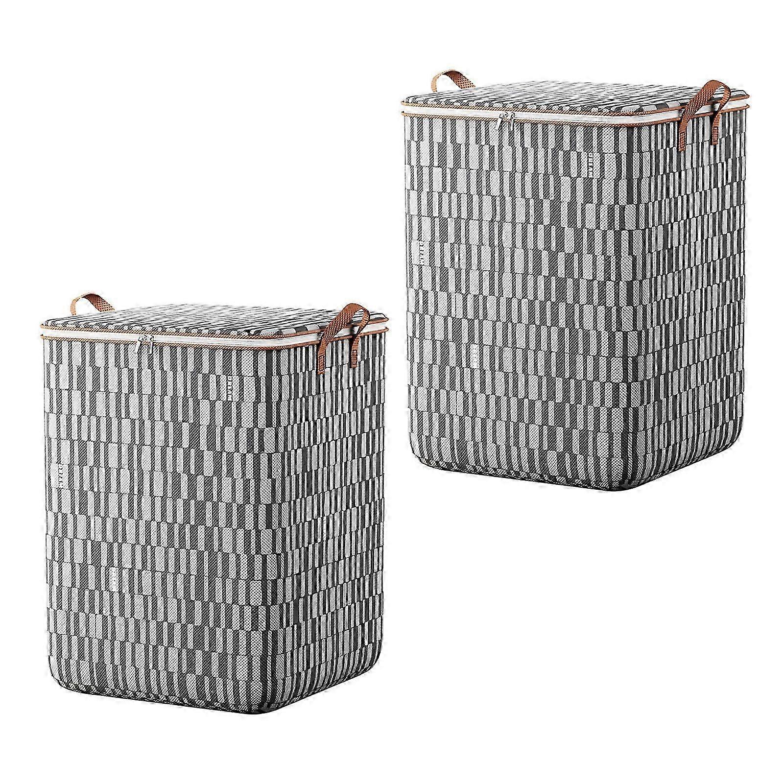 2Pcs Heavy Duty Clothing Storage Bags with Reinforced Handles Large Capacity Double Zipper Quilts Toys Organizer Laundry Baskets