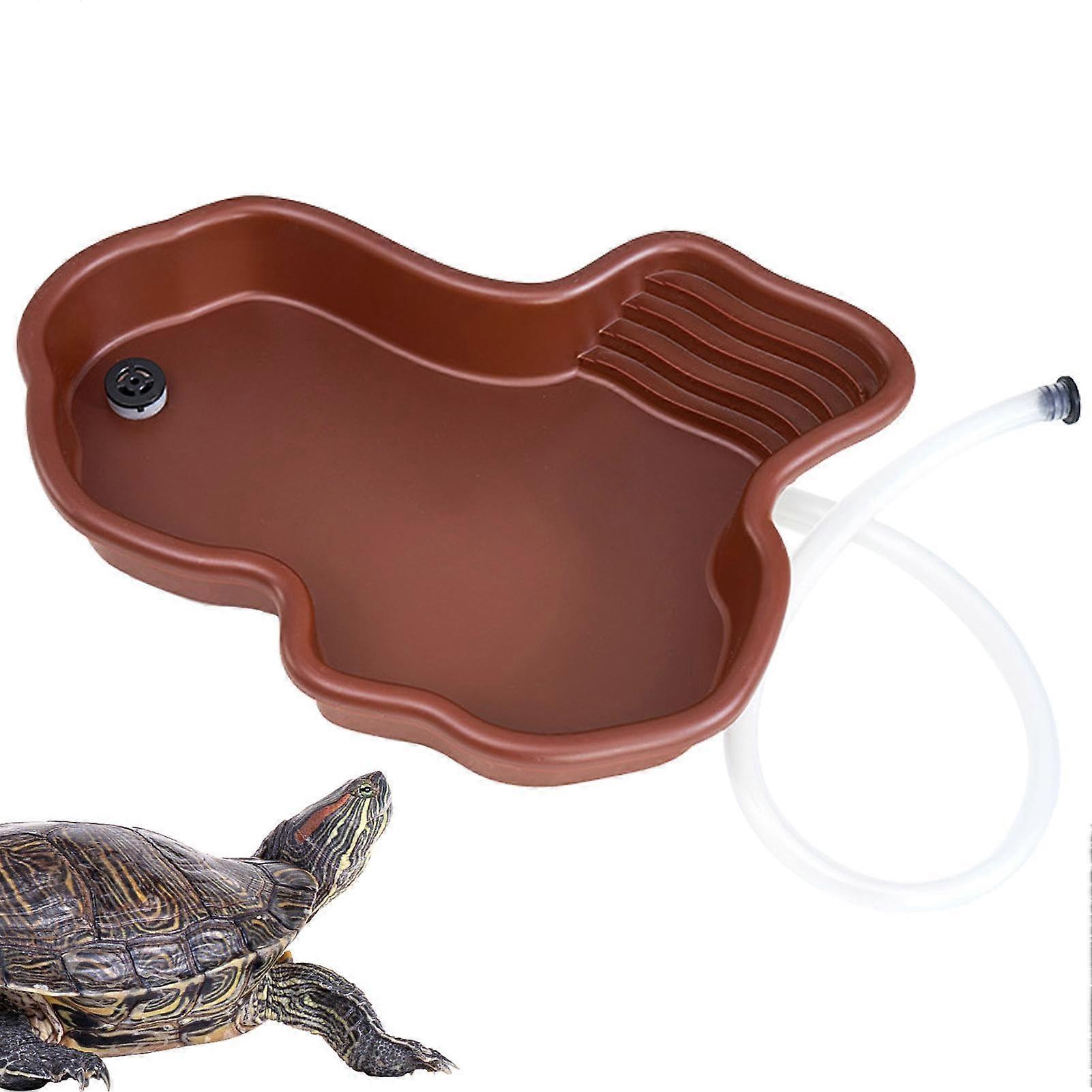 Turtle Feeding Bowl Aquarium Ornament For Turtle Bearded Dragon Gecko - Bath Pool With Ramp And Sun Platform, Drainage
