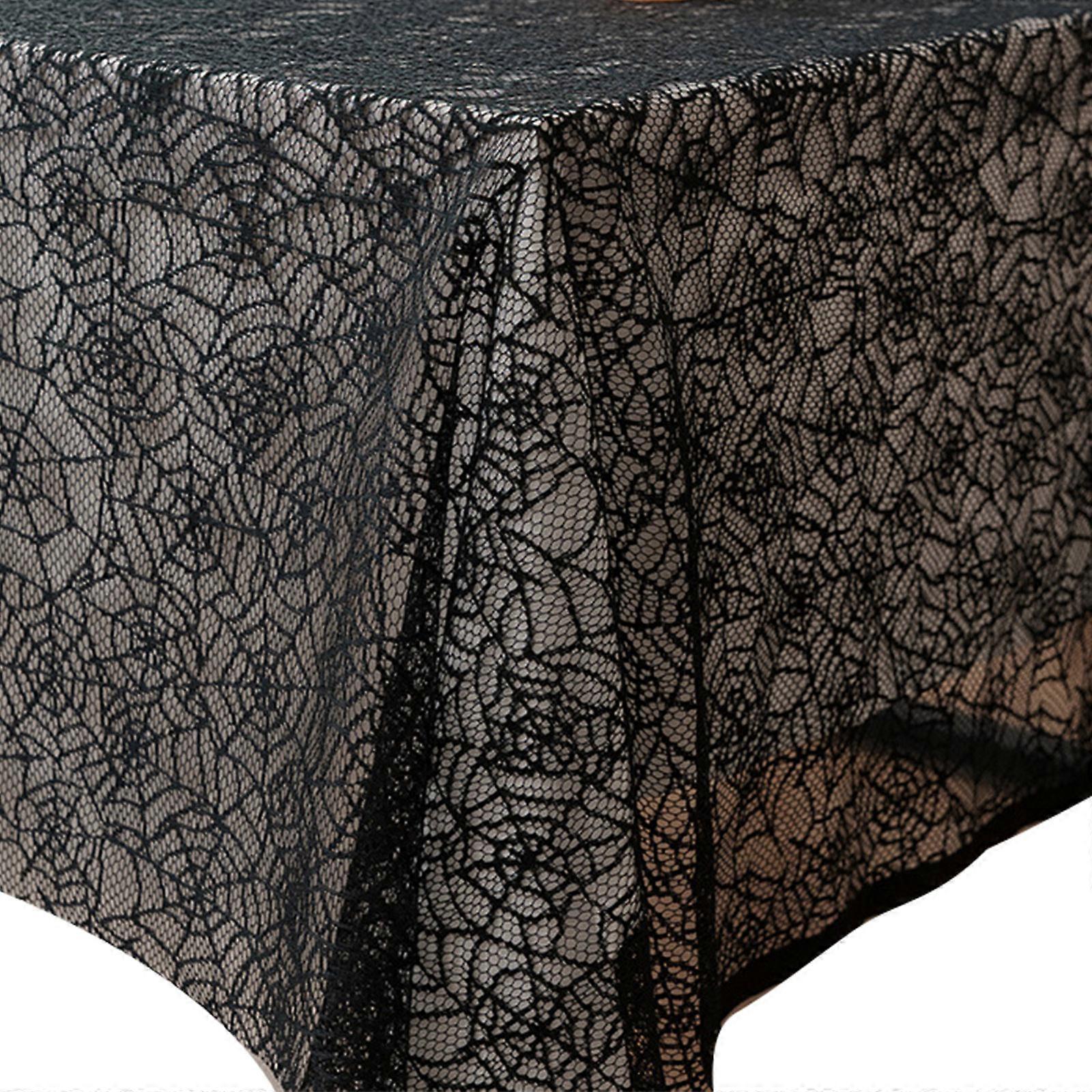 Elegant Black Lace Halloween Tablecloth Polyester Fabric Party Accessory Reusable Wrinkle Resistant Easy Caring spid