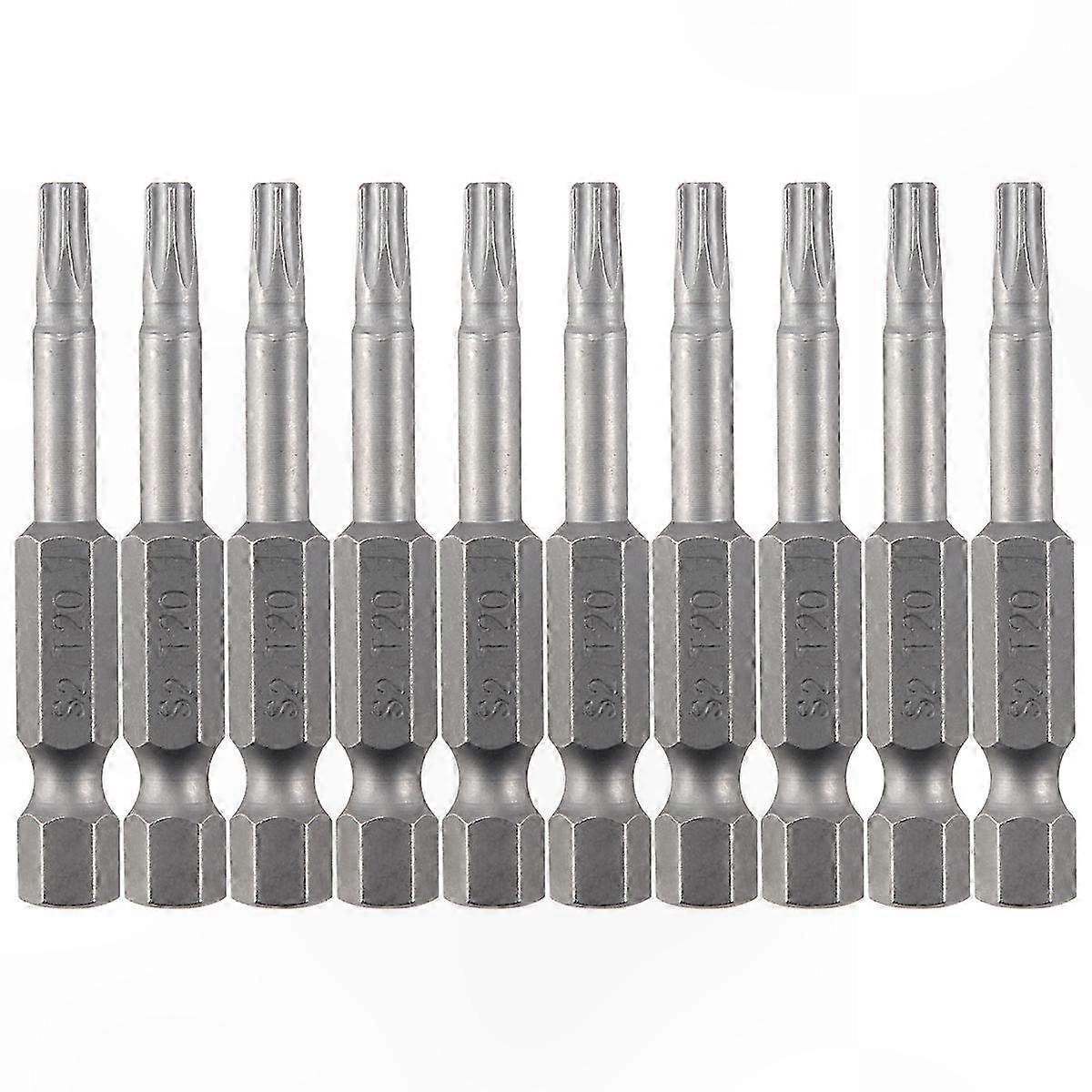 10-Pack T20 Torx Screwdriver Bits with 6.3mm Hex Shank and 4mm Magnetic Tip