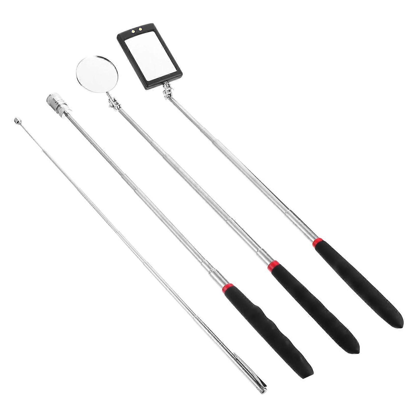 Magnetic Pickup Tool Set 4-Piece Kit With Light Telescoping Inspection Tool For Metal Object Retrieval In Cars And Homes