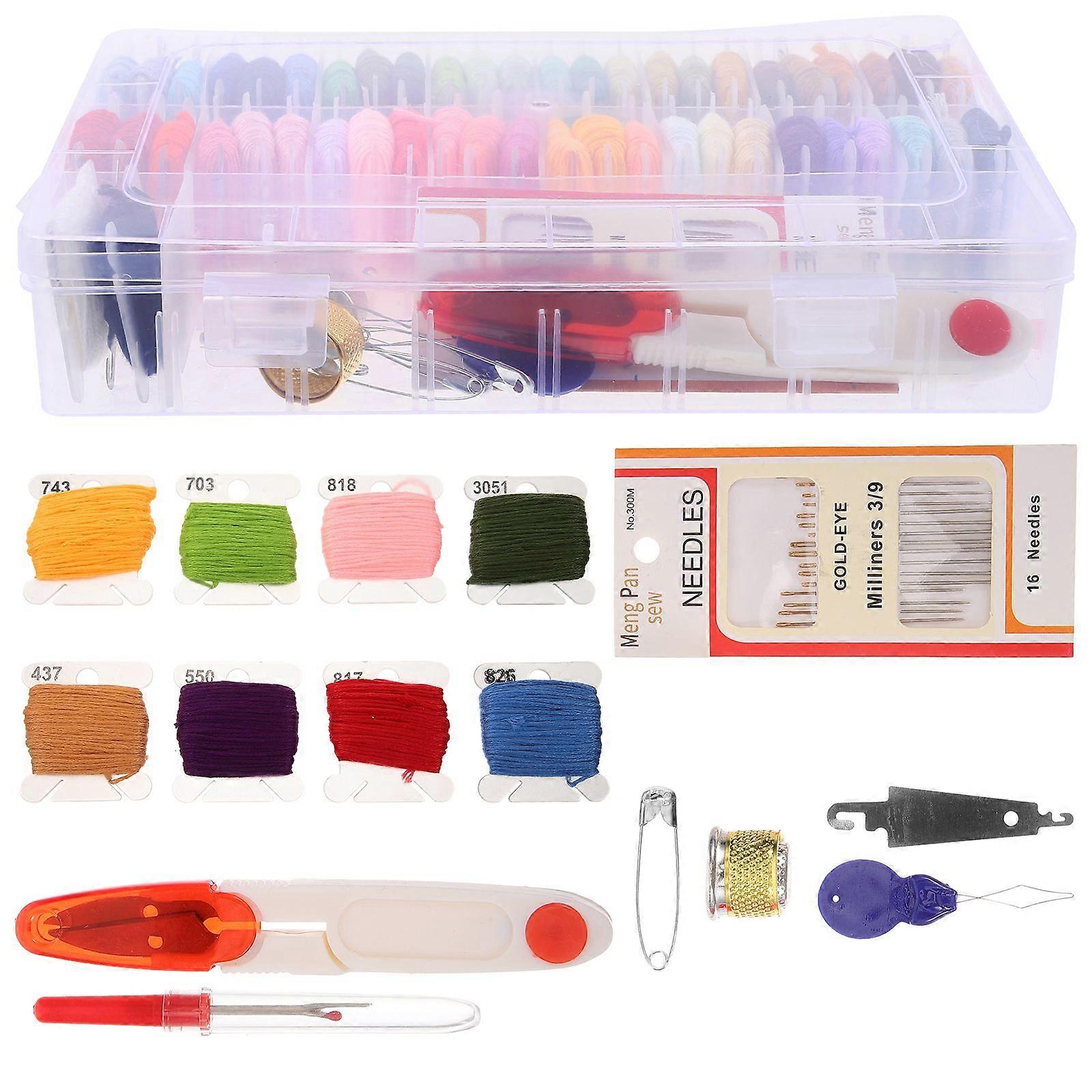 刺绣套件 50 色十字绣线带刺绣工具塑料盒包装刺绣入门情人套件十字绣工具套件（什锦）