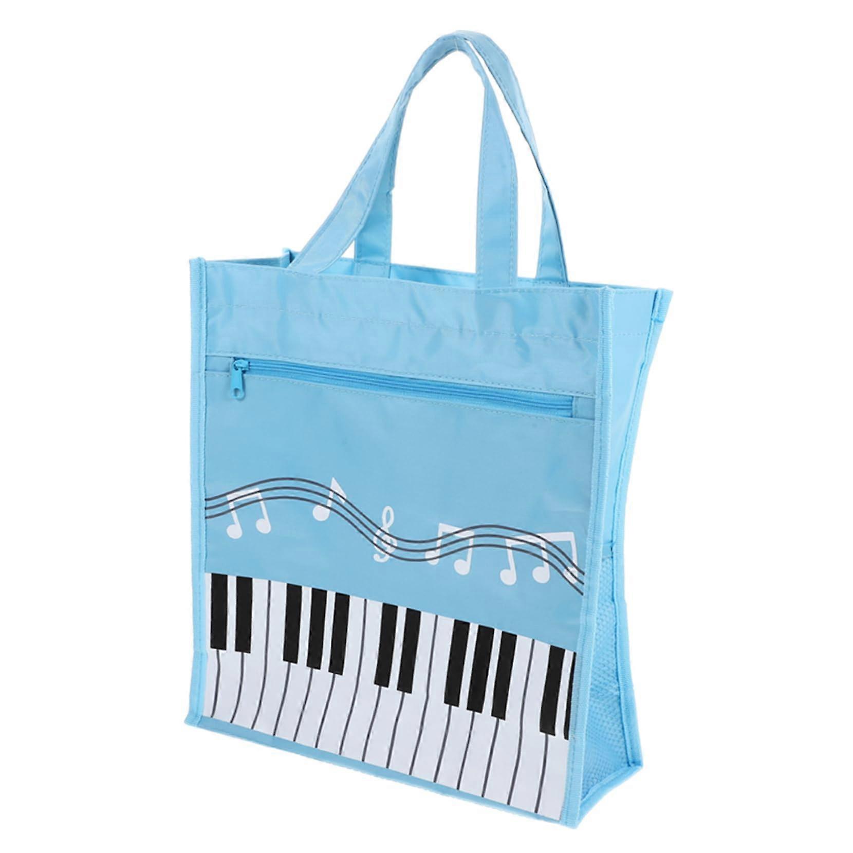 Musical Notes Tote Bag for Girls - Portable Double-Layer Music Book Storage with Handle - Stylish Light Blue Design