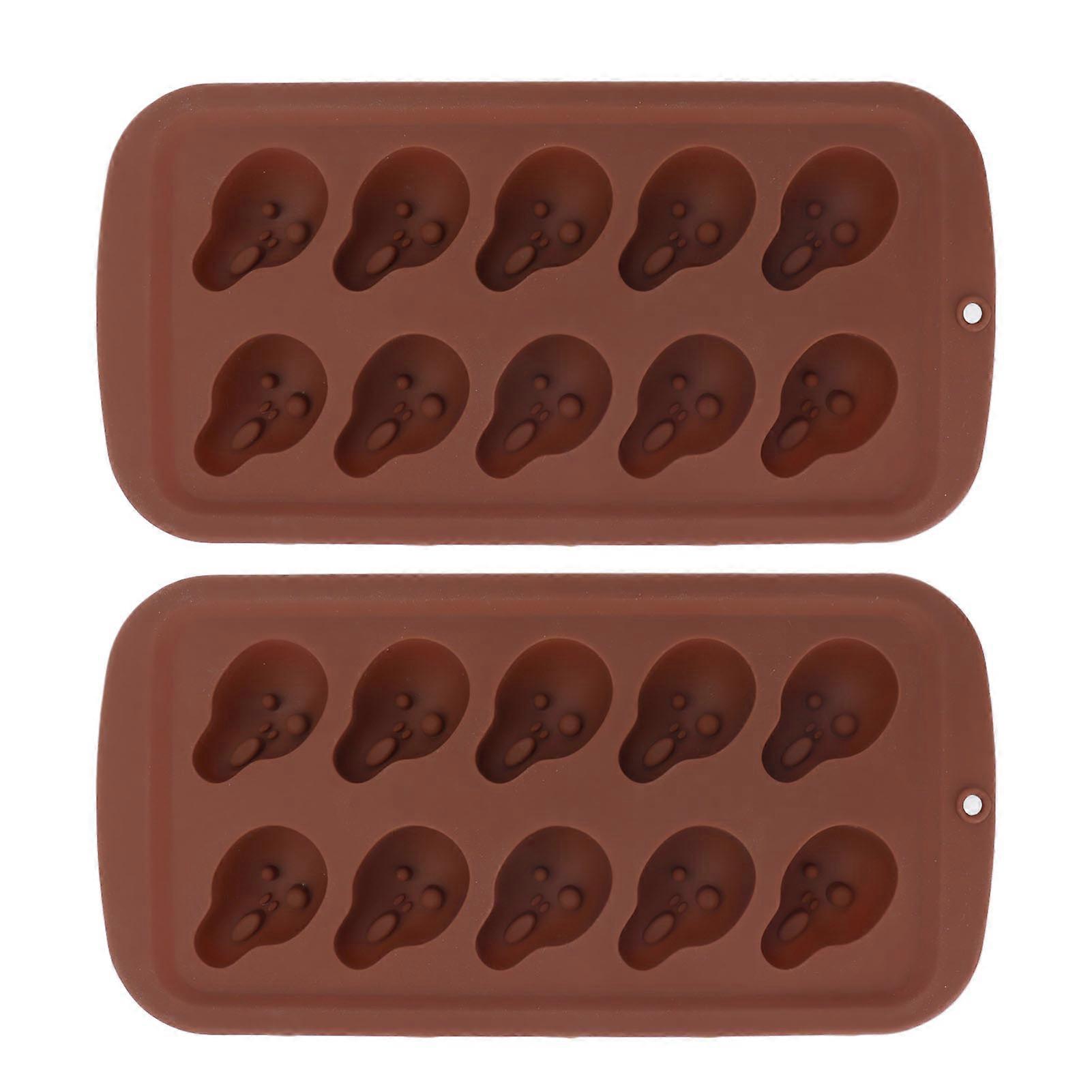 2 10-Hole Skull Silicone Chocolate Molds, Ice Cube Trays, Fondant Molds for DIY Baking