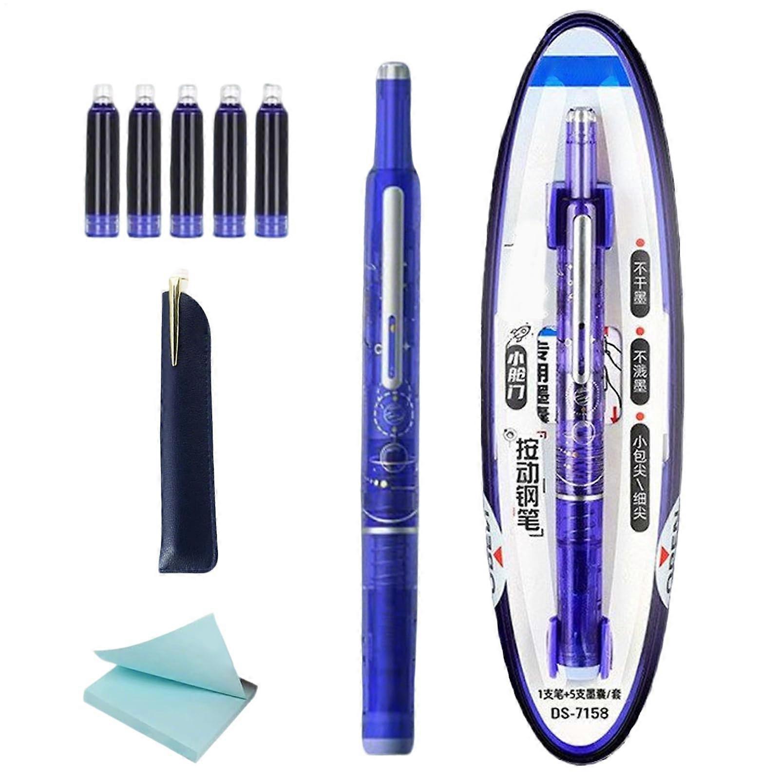 Refillable Fountain Pen Fine Nib Blue Ink For Journaling And Calligraphy, Smooth Writing Dark Blue