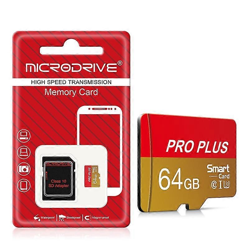 MICRODRIVE Pro Plus 64GB Memory Card High-Speed Class 10 TF Card with SD Adapter - Gold Red