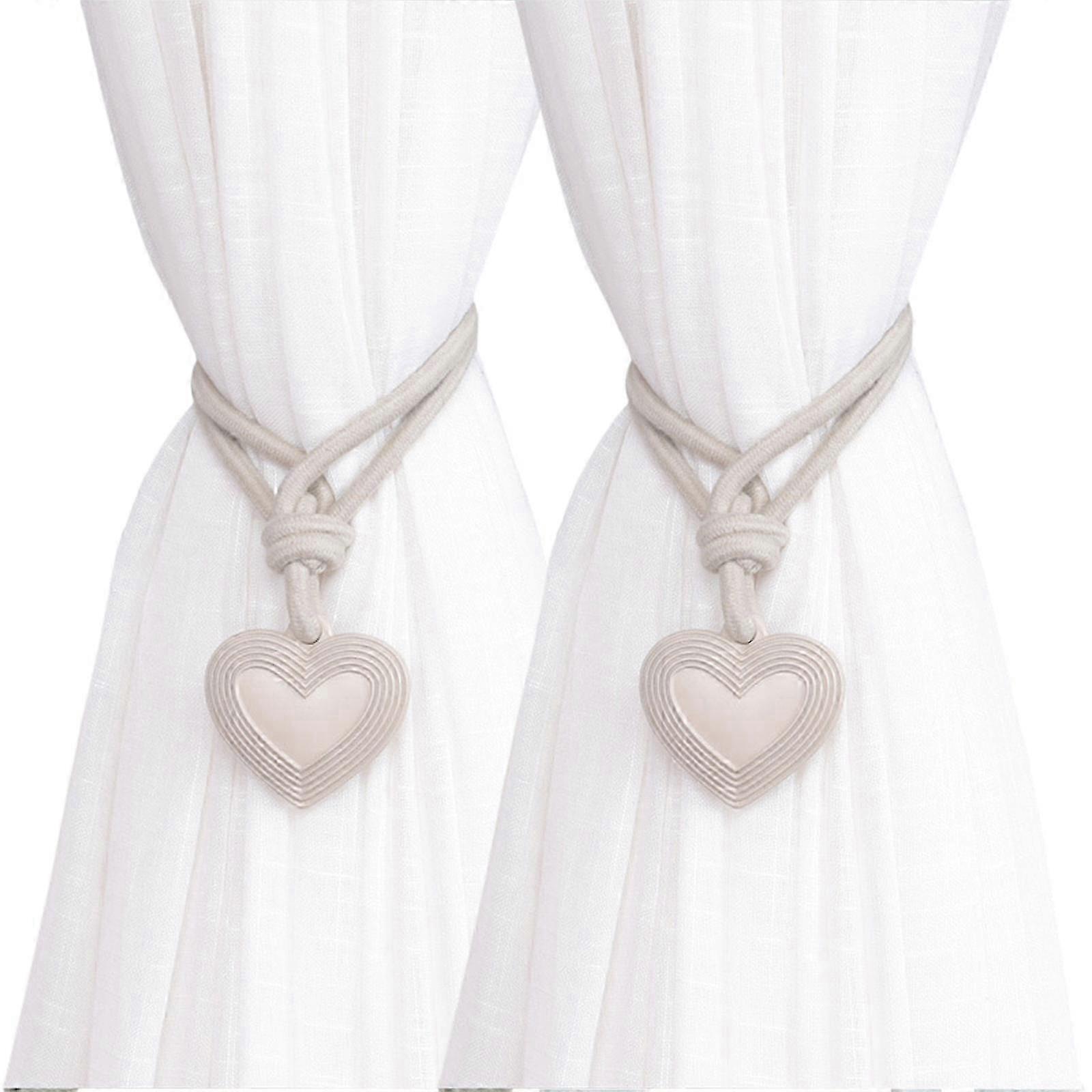 Farmhouse Orange Rope Curtain Tie Backs with Heart Charm Drapery Holdbacks for Windows - 2 Pack Decorative Set