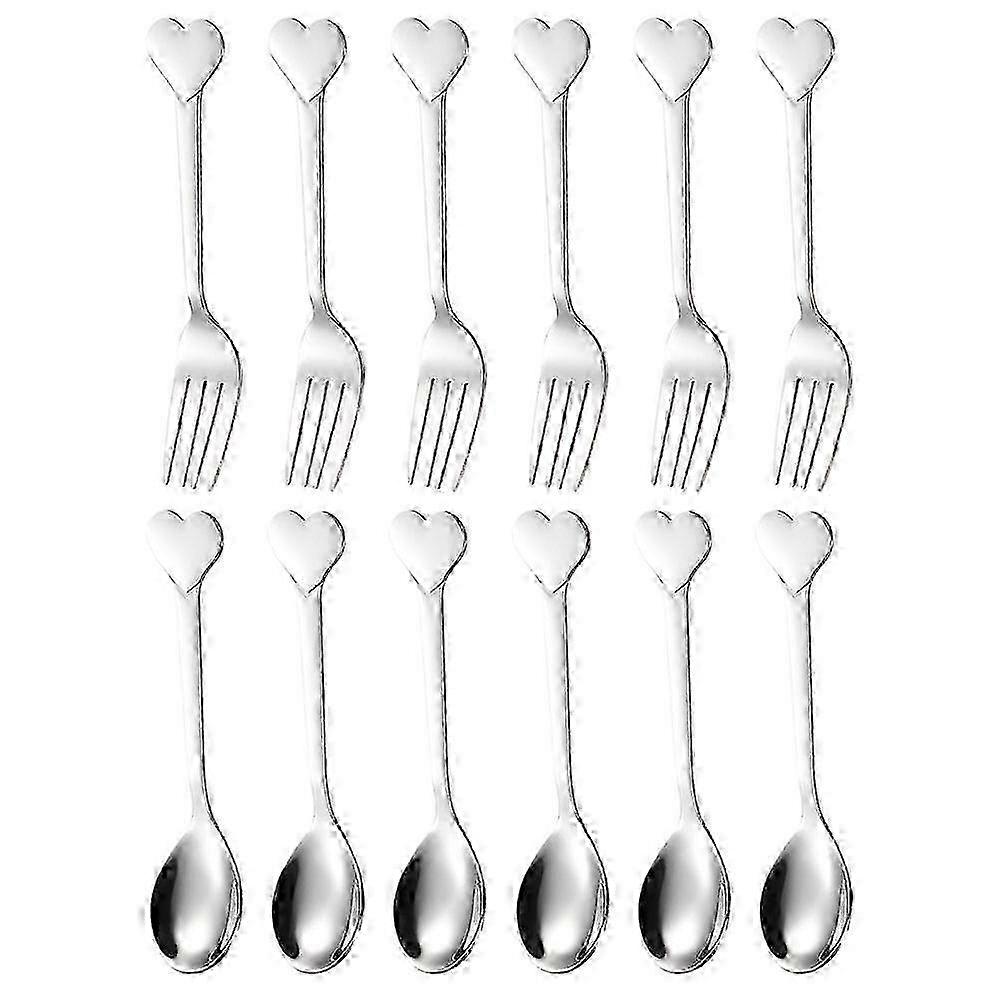 1 Set Reusable Silver Dessert Spoon & Salad Fork, Multi-Function Appetizer Cutlery Set 13x3x1cm