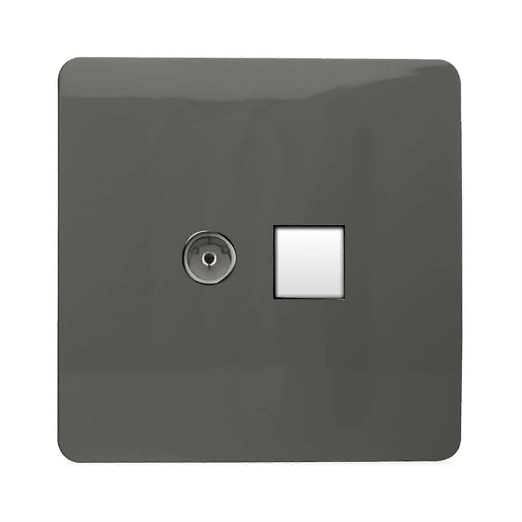 Trendi Modern Glossy Tactile TV Co-axial Socket+RJ45 Cat 5e&Cat 6 PC Ethernet Socket Charcoal