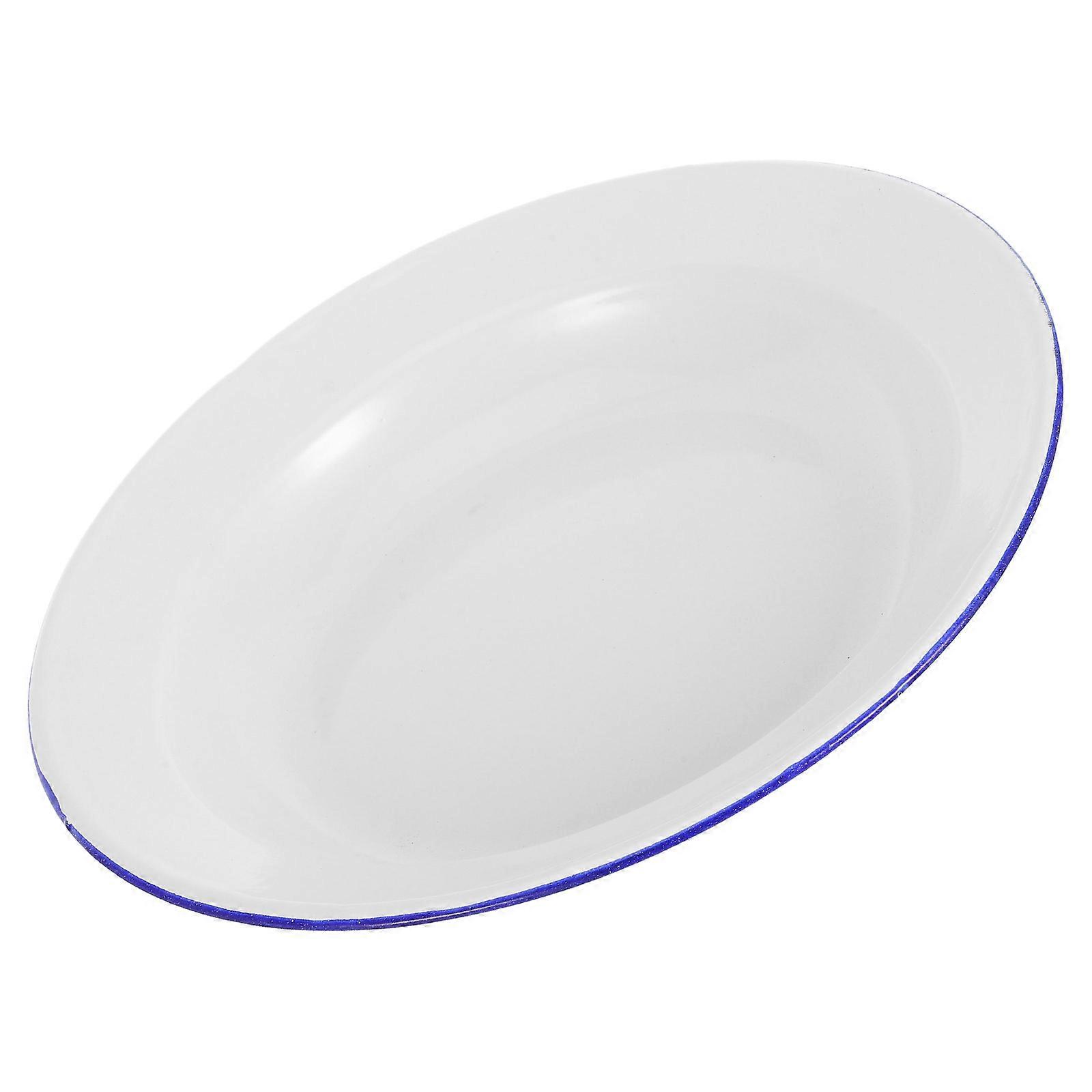 White Vintage Enamel Plate for Food Serving Kitchenware Dish