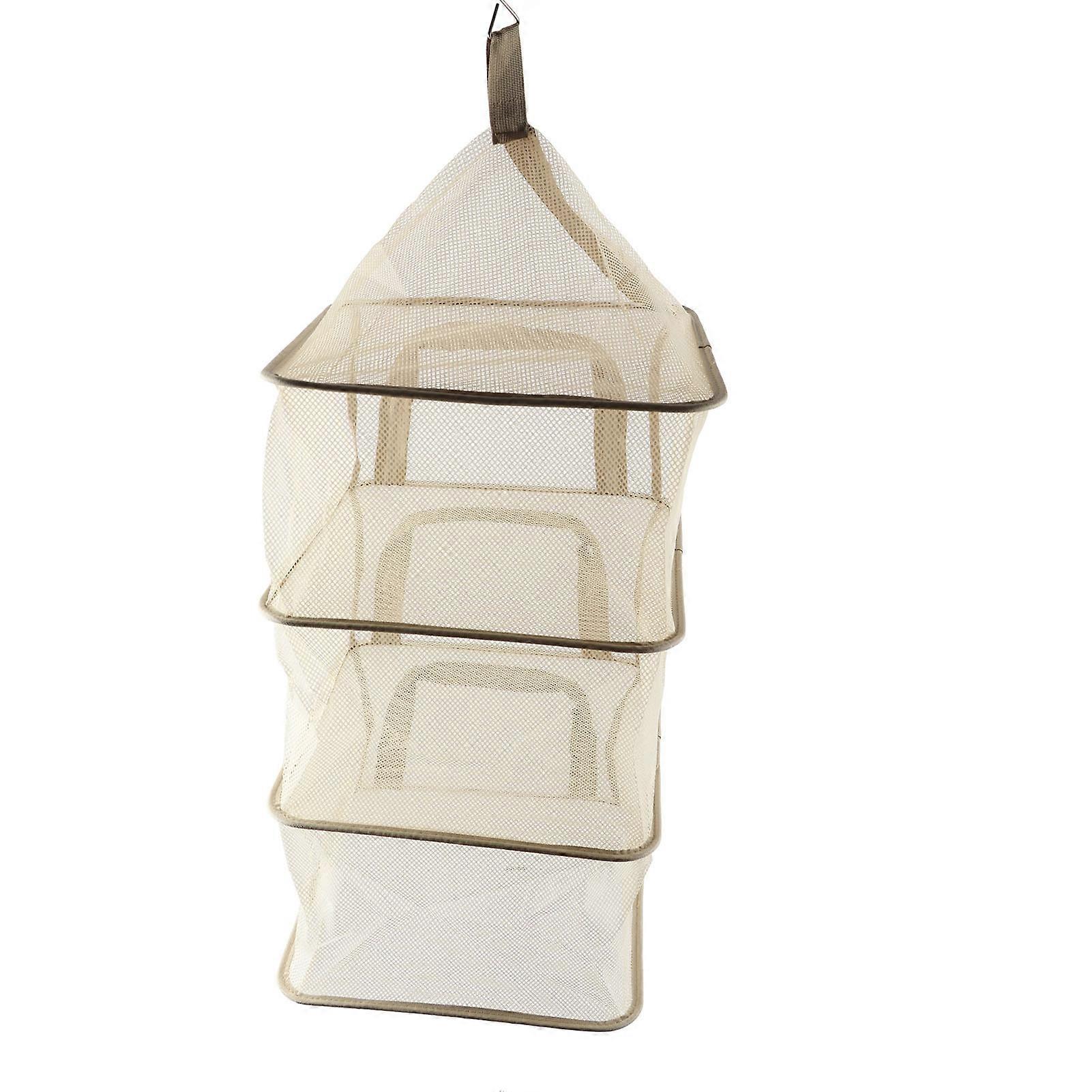 Foldable 4-Layer Hanging Drying Net 39x39x104cm Beige Mesh Rack