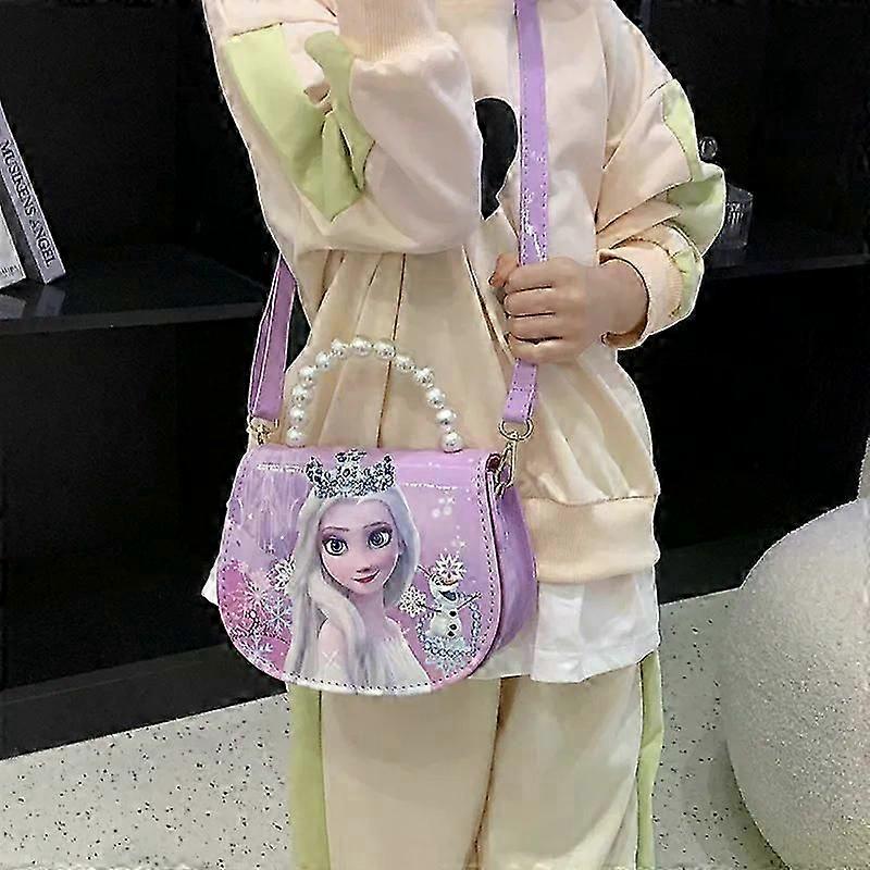 New Frozen 2 Elsa Princess Shoulder Bag Girl Kids Handbag Shopping Bags-Purple Crown Elsa