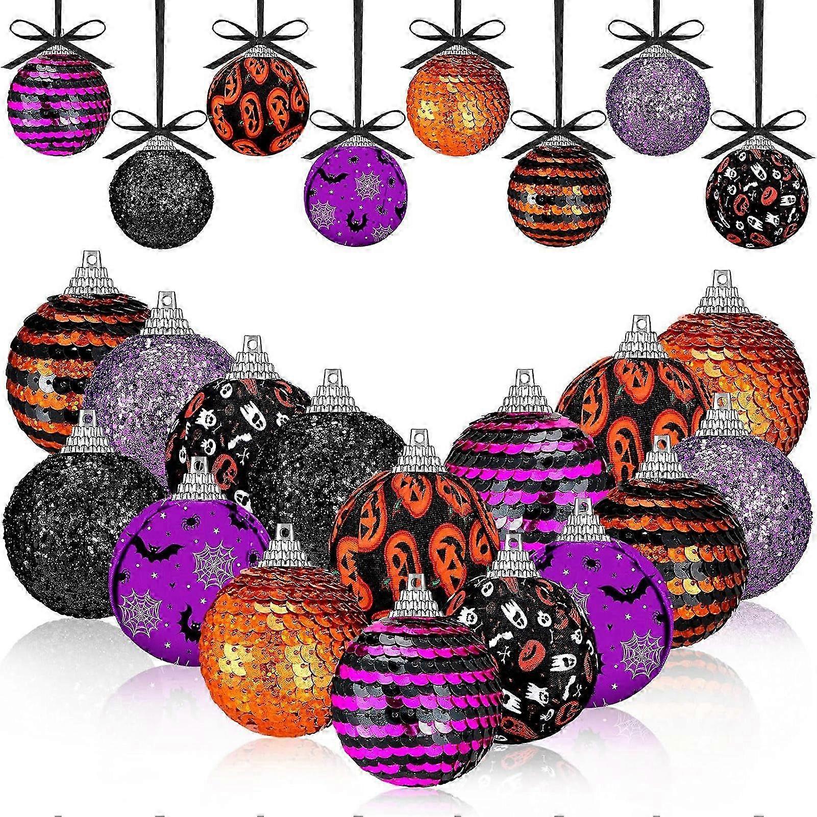 16PCS Halloween Ball Ornaments for Tree Adding Festive Atmosphere Hanging Decor(B)