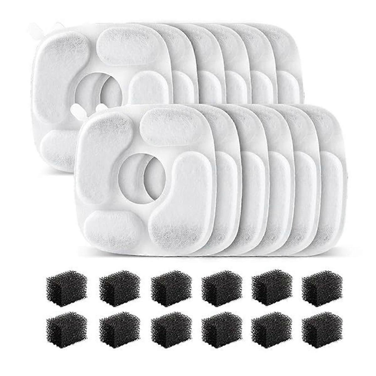 Cat Water Fountain Filter Pre-Filter Sponges for 95oz/2.8L Pet Fountain Automatic Pet Water Fountain Filters 12pcs+12pcs