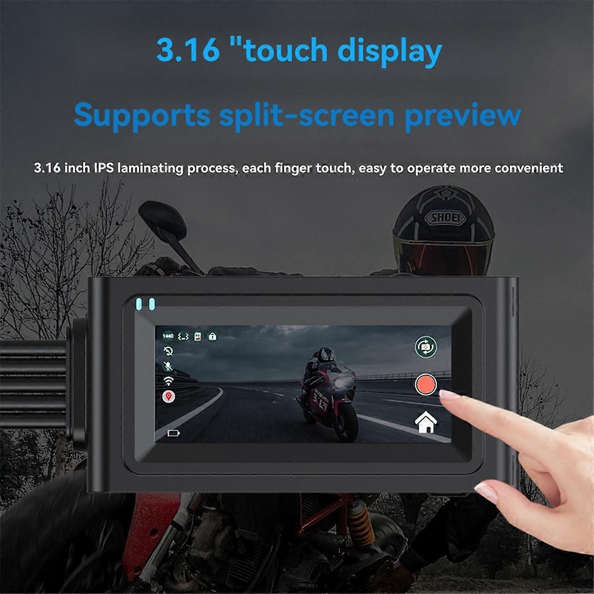 Motorcycle 3.16 Inch Driving Recorder Touch Screen Front &Rear Camera Recorder with Memory Card Dual Record+WIFI+GPS+32G