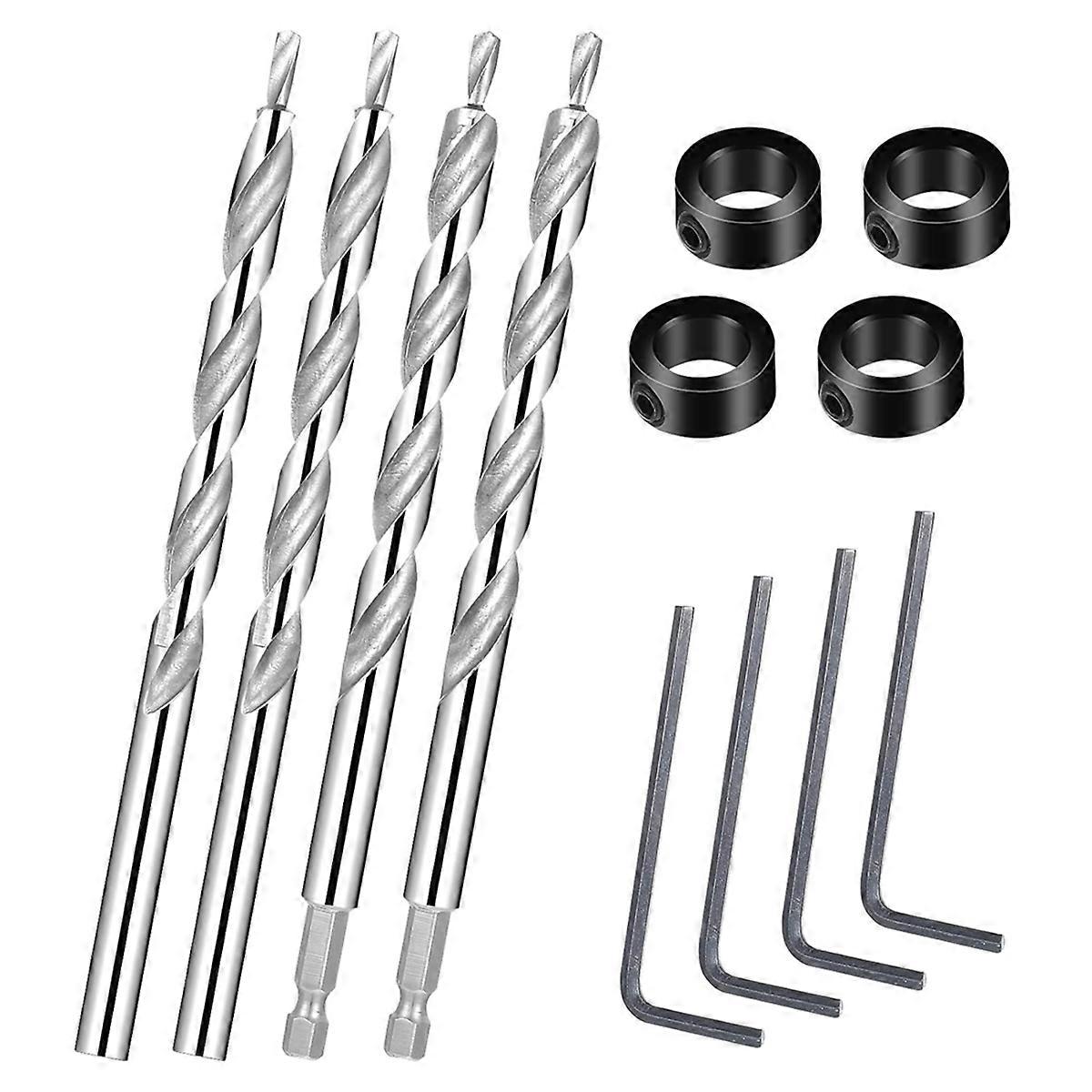 3/8 Inch Pocket Hole Drill Bit, 1/4 Hex Shank and Round Shank Replacement Drills with Deep Drill Stop for Manual Pocket