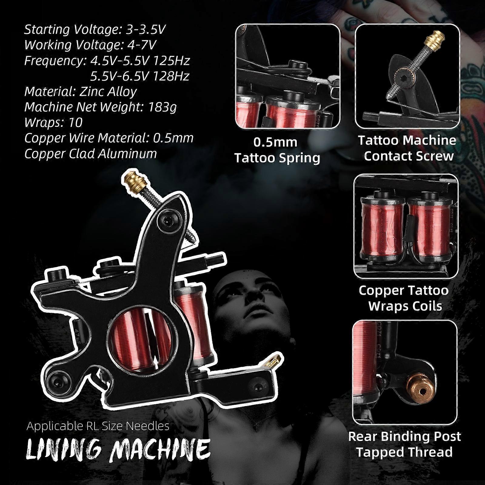 ATOMUS Complete Tattoos Kit Professional Body Art Tool Tattooing Machine Set Powers Source Foot Pedal Grips Tips with for Tattoos Aritsts
