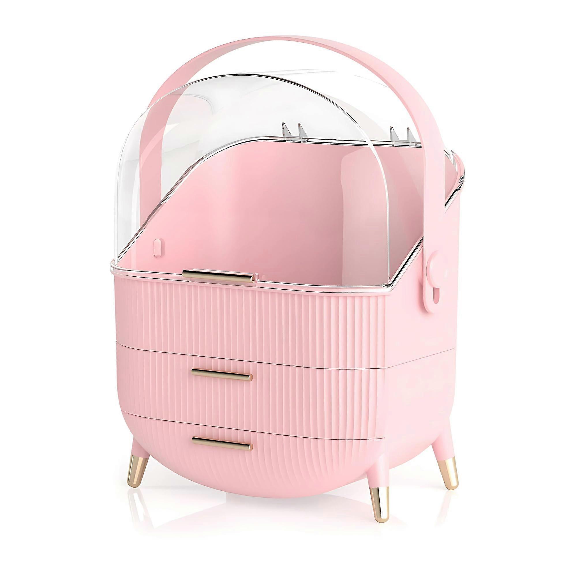 Makeup Organiser With Drawers - Dustproof & Waterproof Dressing Table Storage, ABS Material, Light Pink, Bathroom Vanity