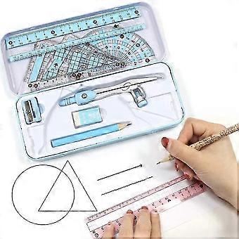 8 stuks kompas / wiskunde set voor studenten met onbreekbare opbergdoos, geometrie set voor school, inclusief liniaal, gradenboog, kompas, potlood, potlood slijpen