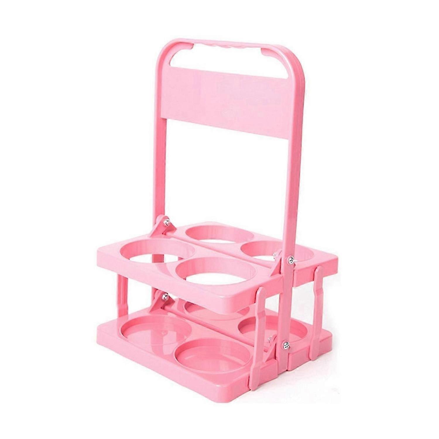 4 Holes Foldable Plastic Beverage Carrier, with Handle Pink