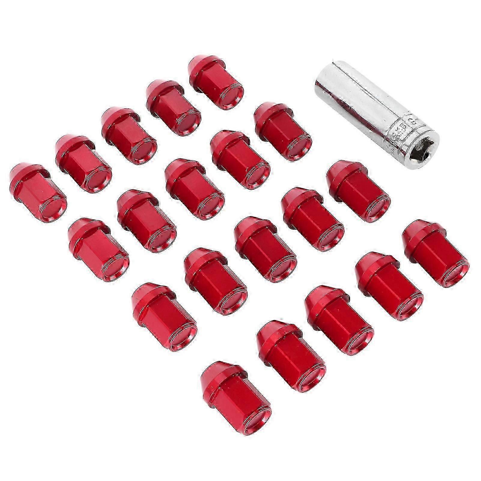 20pcs Universal Wheel Lug Nut Hub Cap M12x1.5 Thread 35mm CNC Aluminium Alloy W/SocketRed