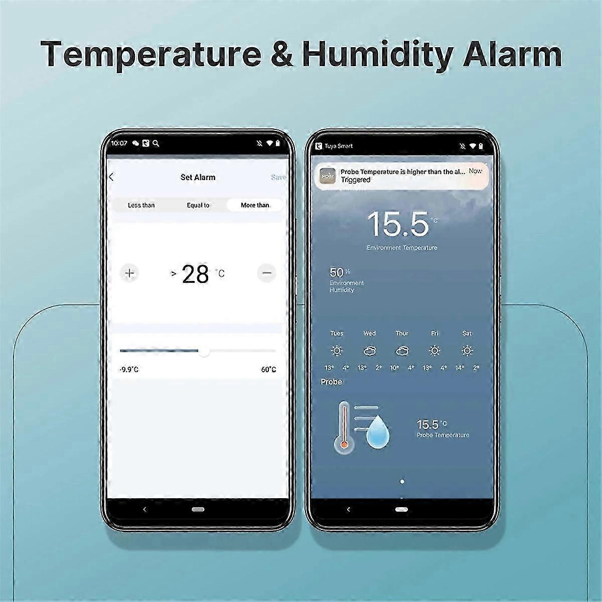 Tuya WiFi Smart Temperature Humidity Sensor 1M External Sensor Cable Probe App Remote Monitor Work