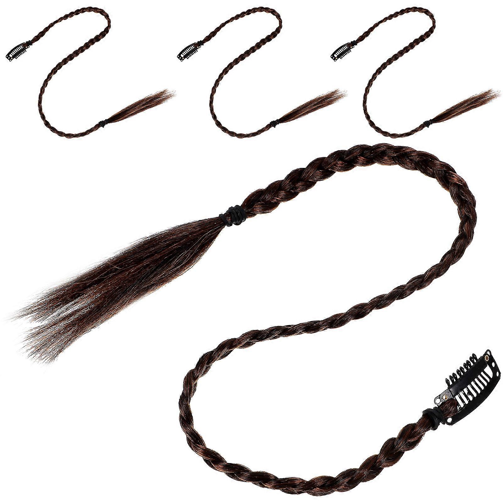 Light Brown Braided Ponytail Extension for Decoration 8Pcs Synthetic Hair