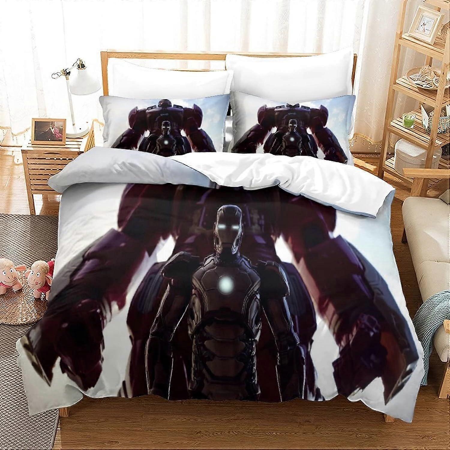 Duvet Cover Set Single Iron Man Printed Duvet Covers Bedding Set for in Kids Teens Adults Soft Hypoallergenic Quilt Cover with Pillowcase with Zipeer 