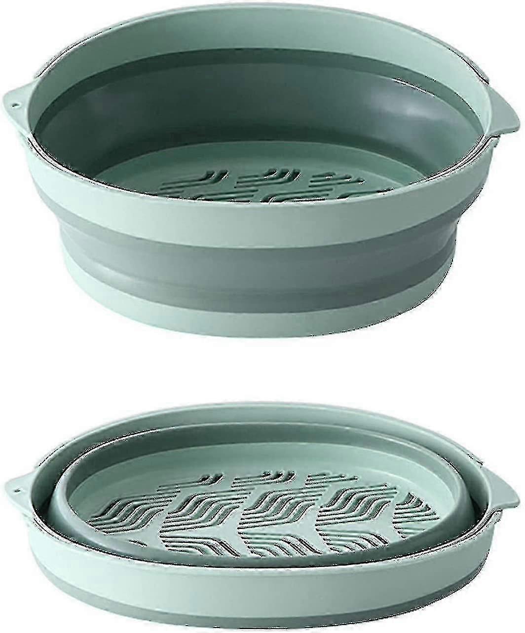 2-in-1 Collapsible Silicone Large Bowl Fruits Strainer Sets,green A