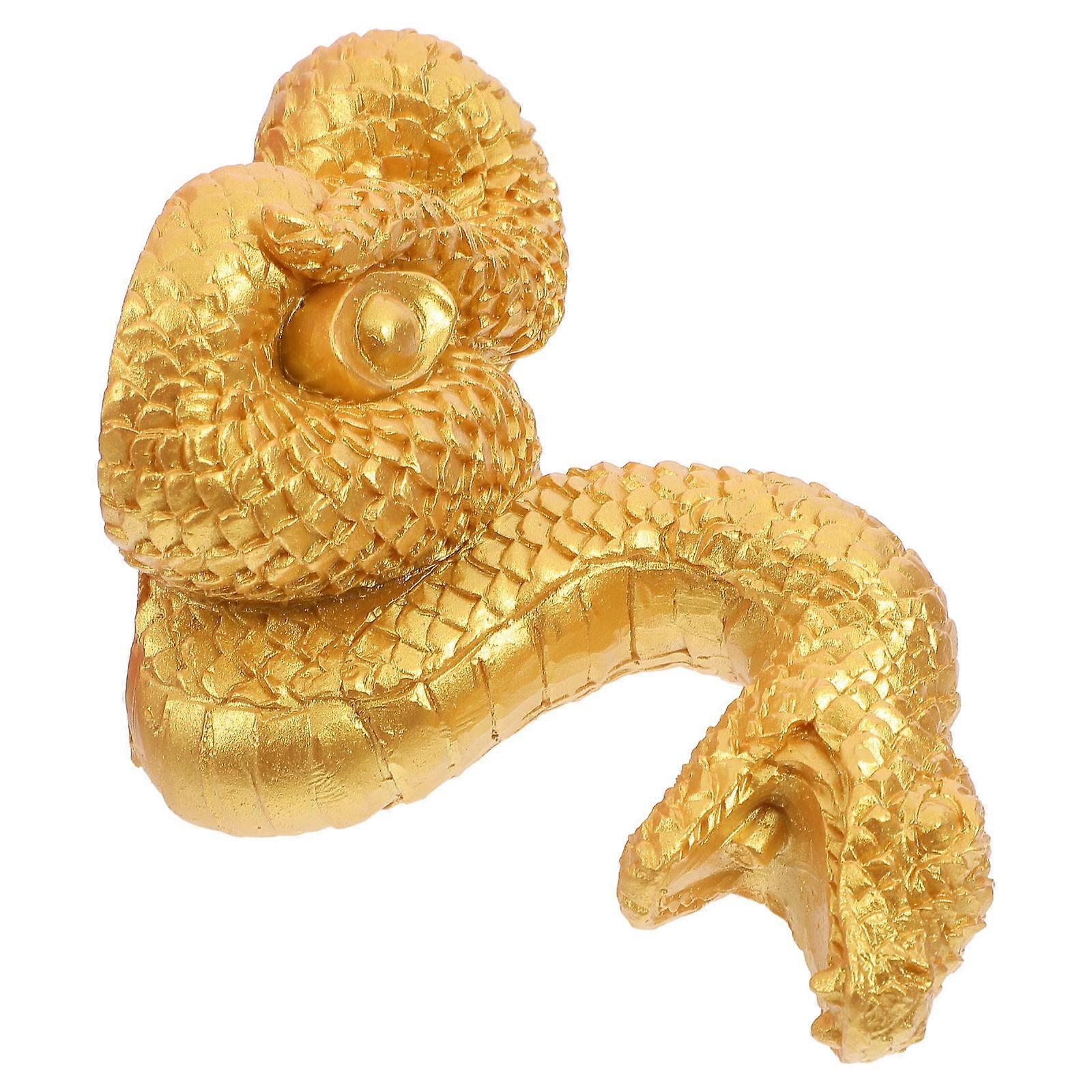 Golden Resin Snake Statue for Decoration 2Pcs Chinese Style Snake Figurine