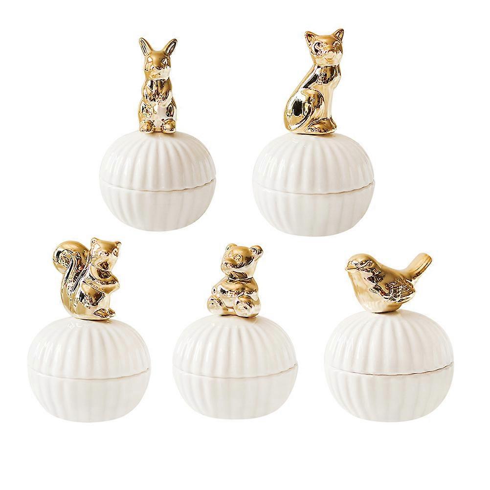 Small Trinket Case for Storage Use 2Pcs Gold Ceramic Jewelry Boxes