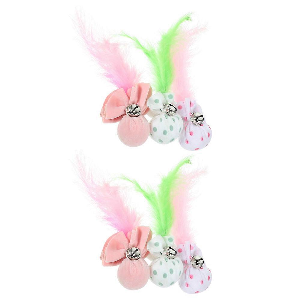 Interactive Cat Toy Plush Chewing Ball Indoor 6Pcs Set with Bell