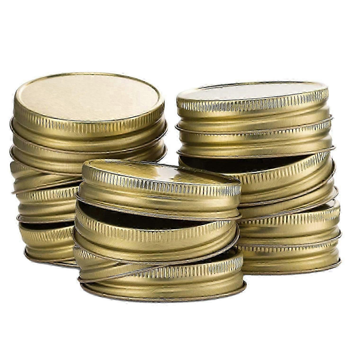 24 Packs Jar Lids Regular Mouth Leak Proof Secure Storage Solid Caps (Gold)