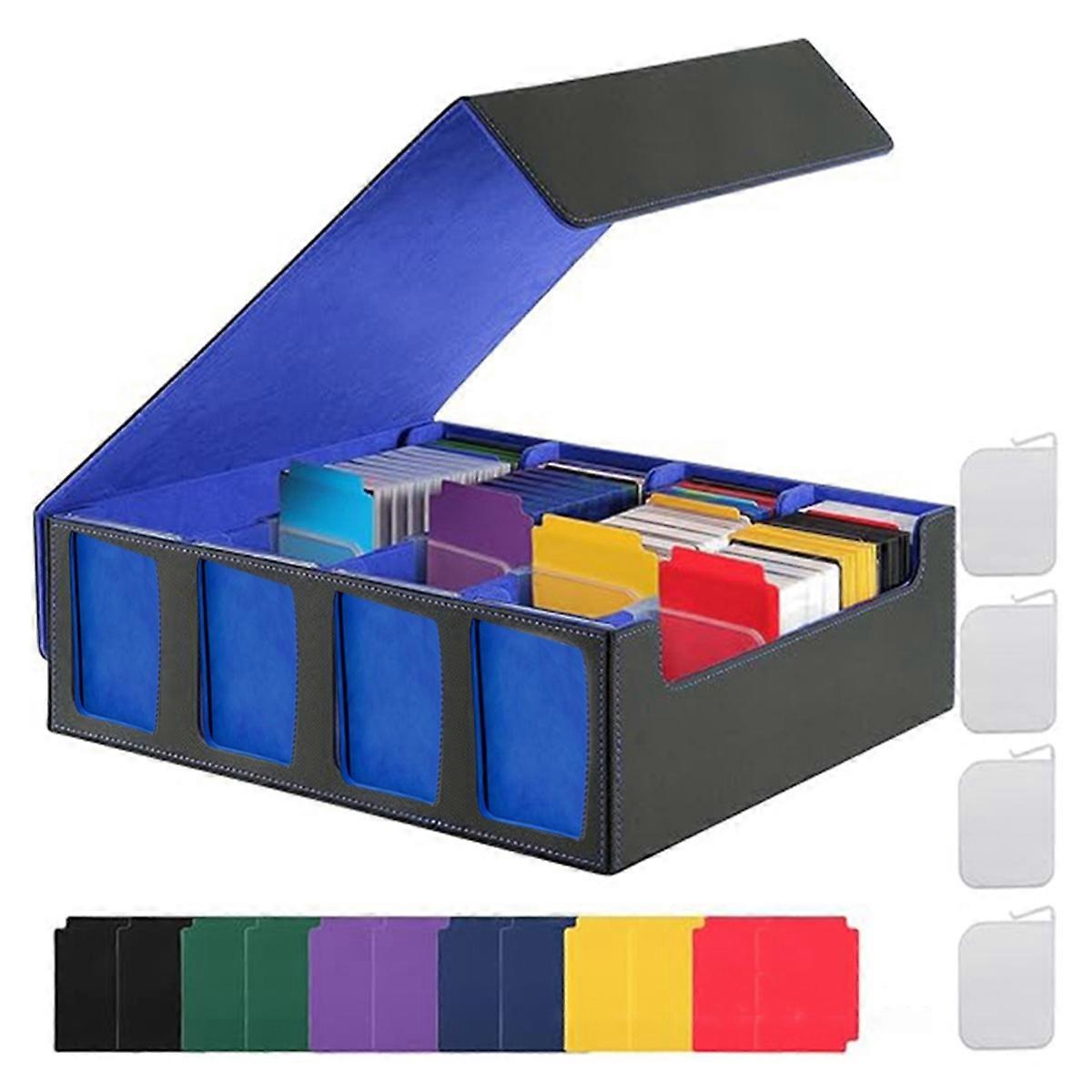 Trading Card Storage Box with Window, 4-Row Deck Case Black&Blue