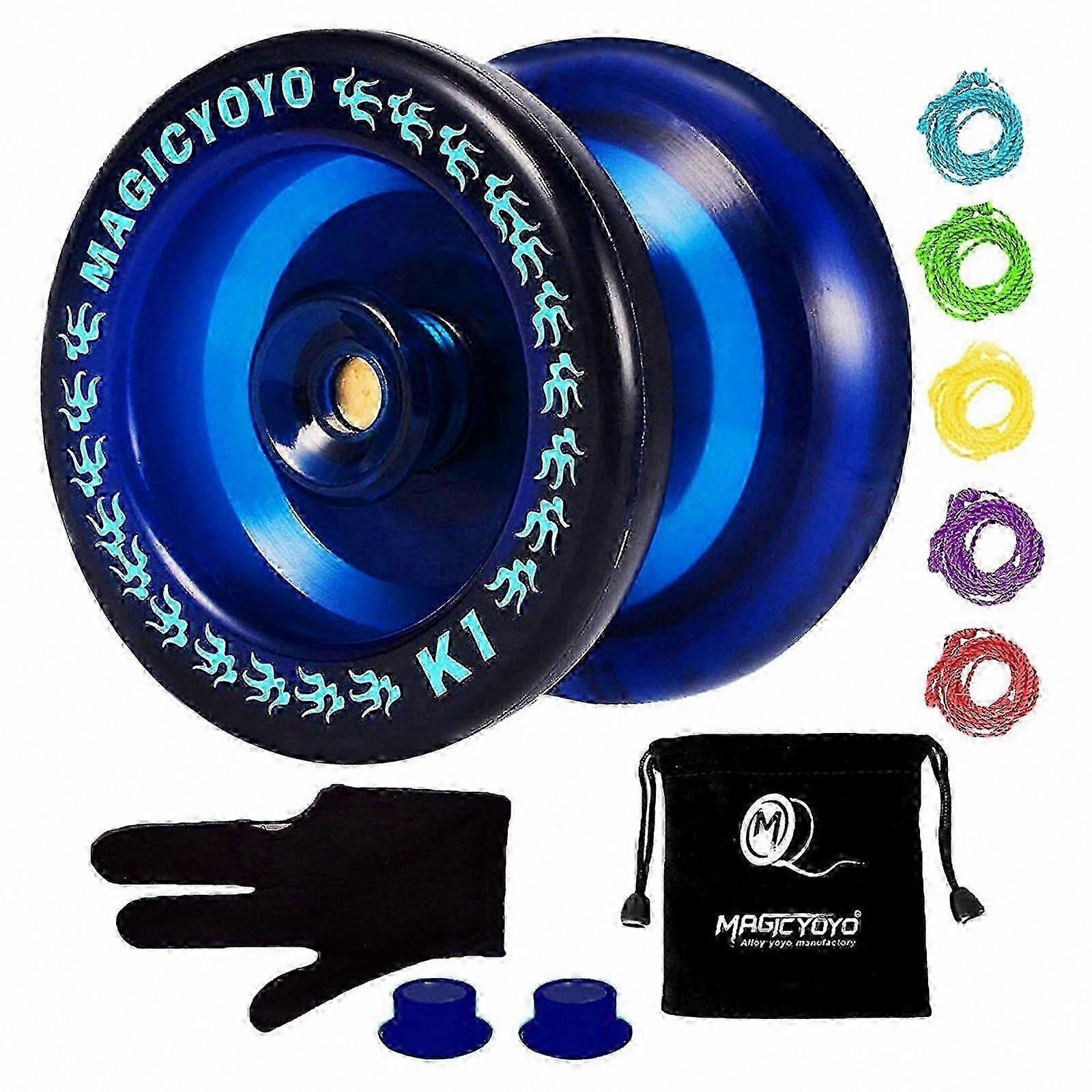 Blue Responsive YoYo K1-Plus with Carry Sack, 5 Extra Strings and Protective Glove for Gifting