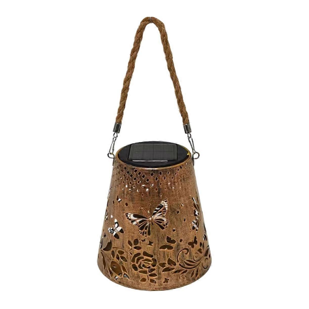 Garden Solar Lantern Vintage Style Iron Hanging Light Solar Powered Weatherproof Decorative Lamp