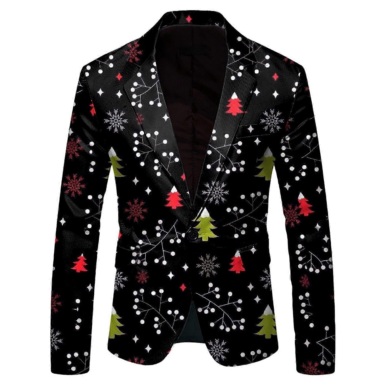Christmas Suit Jacket Men's OneButton Blazer Festive Christmas Day Party Jacket Black XL Comfort Fit