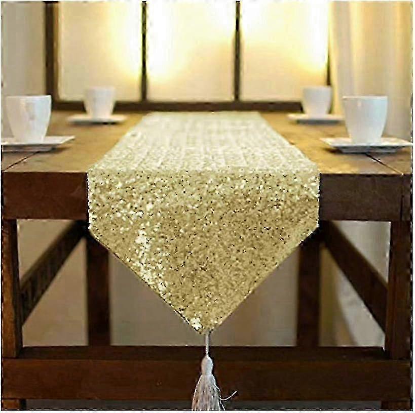 Light Gold Table Runners Tassel Sequined Table Runner,30*275CM