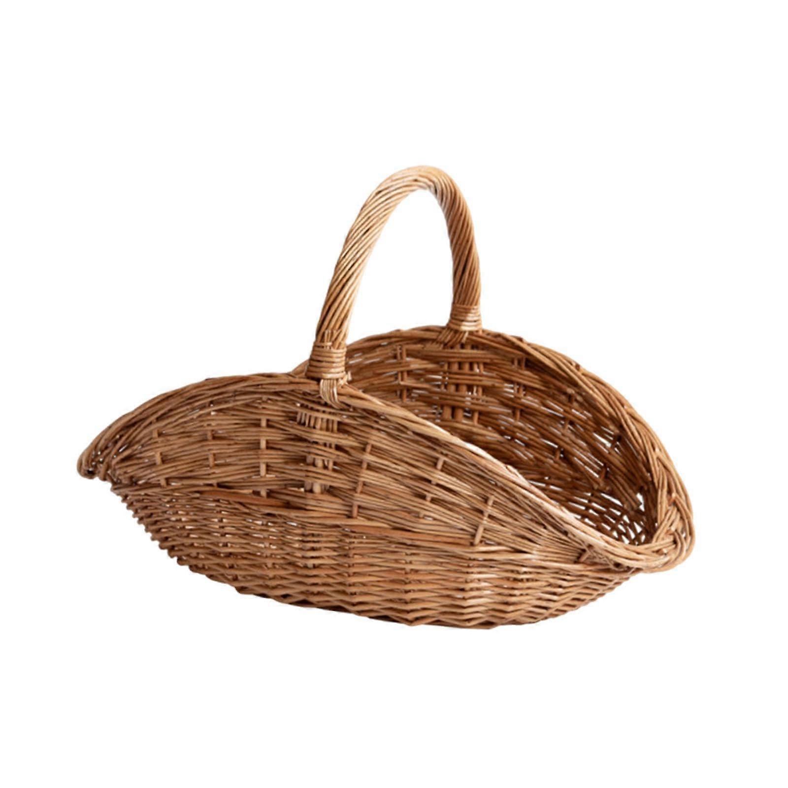 Wicker Picnic Basket with Handle for Food Storage, Rustic Handwoven Flower Arrangement, Small