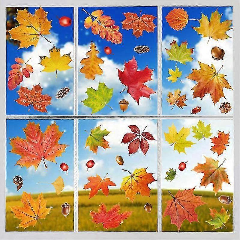 Holiday Window Decor - 2 Sheets Thanksgiving Maple Leaf Static Clings