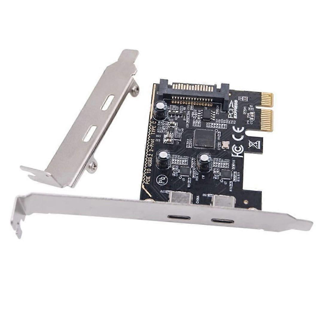 2 Port PCIE 1X to USB C Expansion Card with SATA Power and 80/120mm Bracket for Desktop