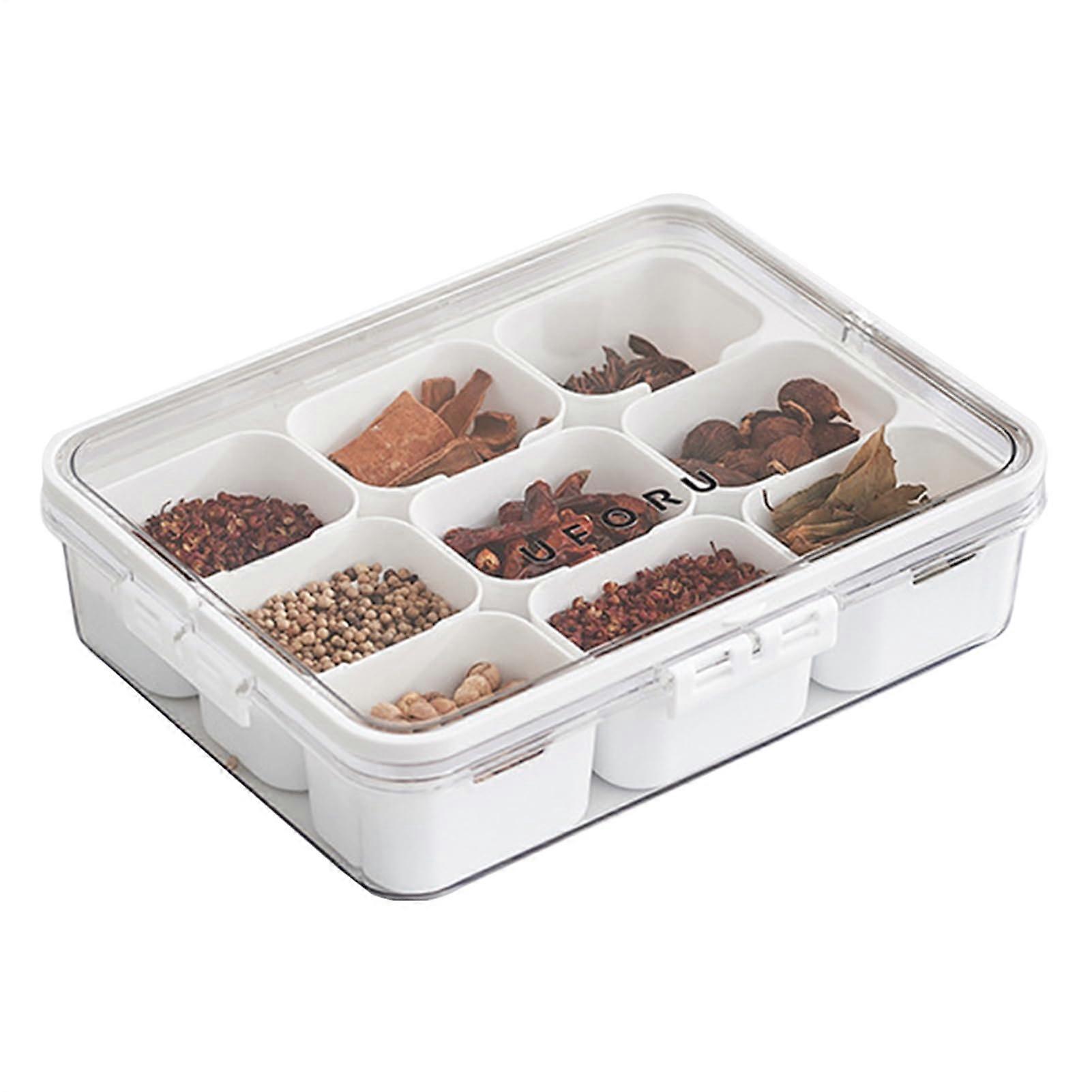 Seasoning Storage Box with Lid, 9 Grid Large Capacity Dustproof Container for Kitchen