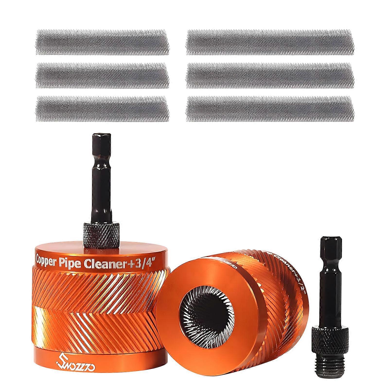 Aluminum Alloy Coppers Tube Burr Removers Set With 2 Extra Replacement Brushes Hexagonal Shank Converts Between Power Tool And Hand Tool  Yellow