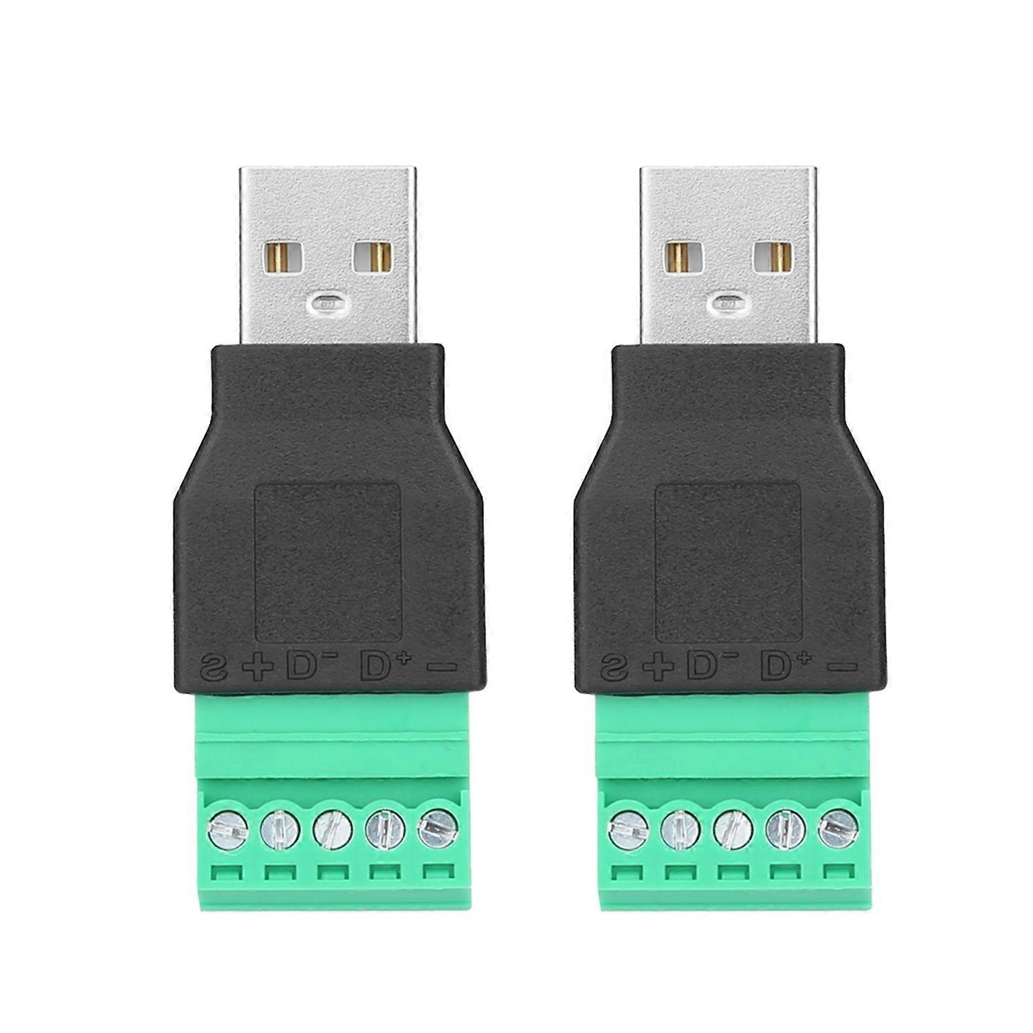 2Pcs USB Male Plug to 5 Pin Screw Terminal Adapter Connetor