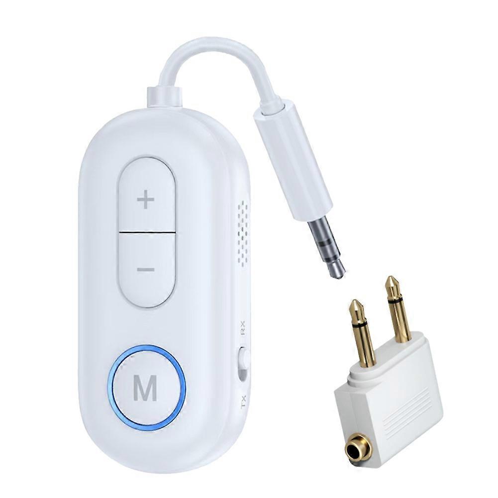 Bluetooth-lydsender-mottaker stereoadapter med mikrofon, hvit
