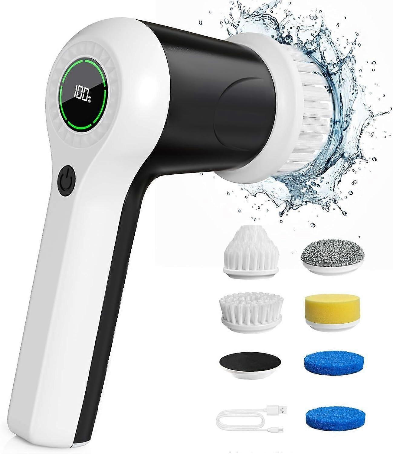 Electric Spin Scrubber, Battery Level Display 2 Speeds Electric Scrubber for Cleaning with 6 Replaceable Heads
