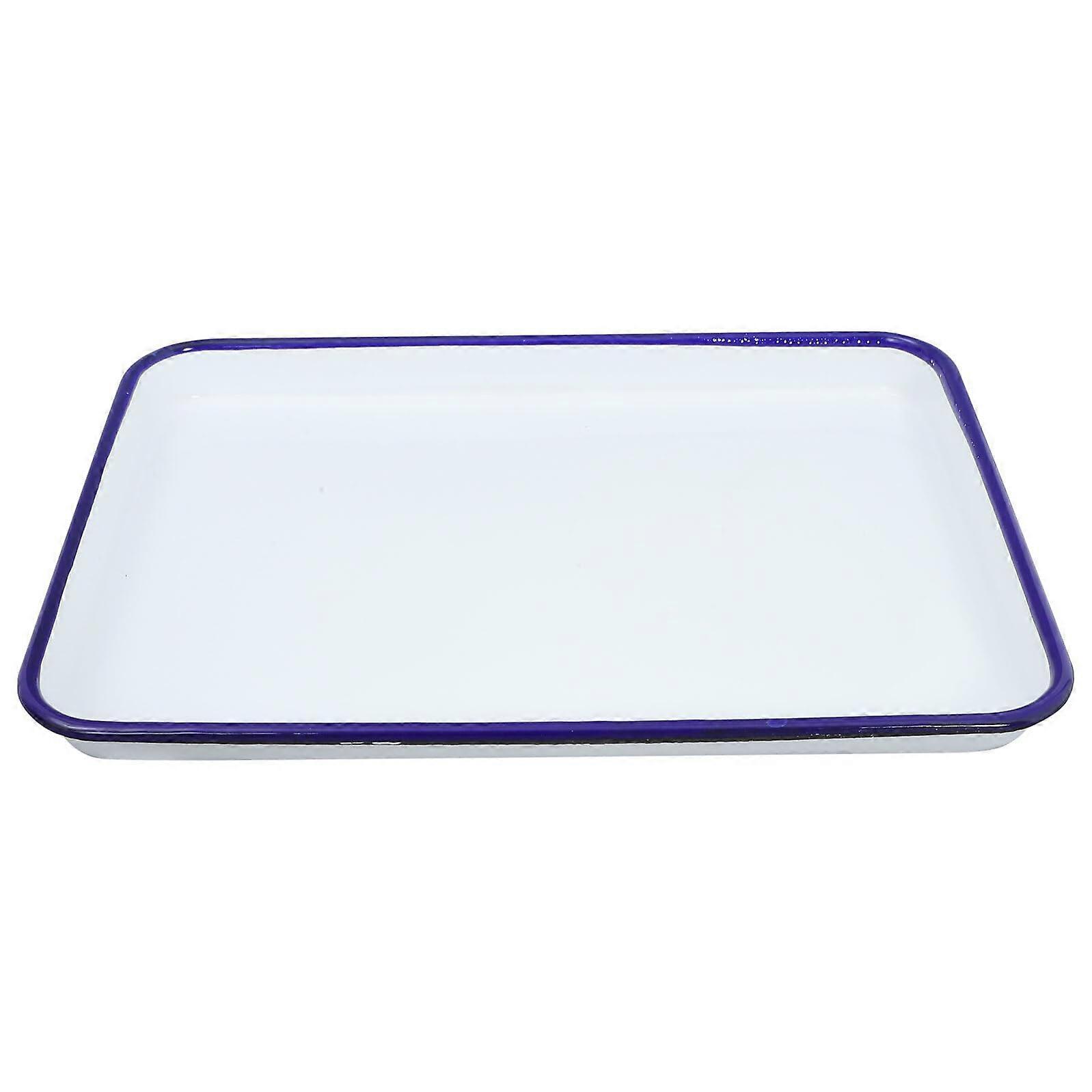 Enamel Rectangular Serving Platter Scratch‑Resistant White Tray for Laboratory and Meal Use