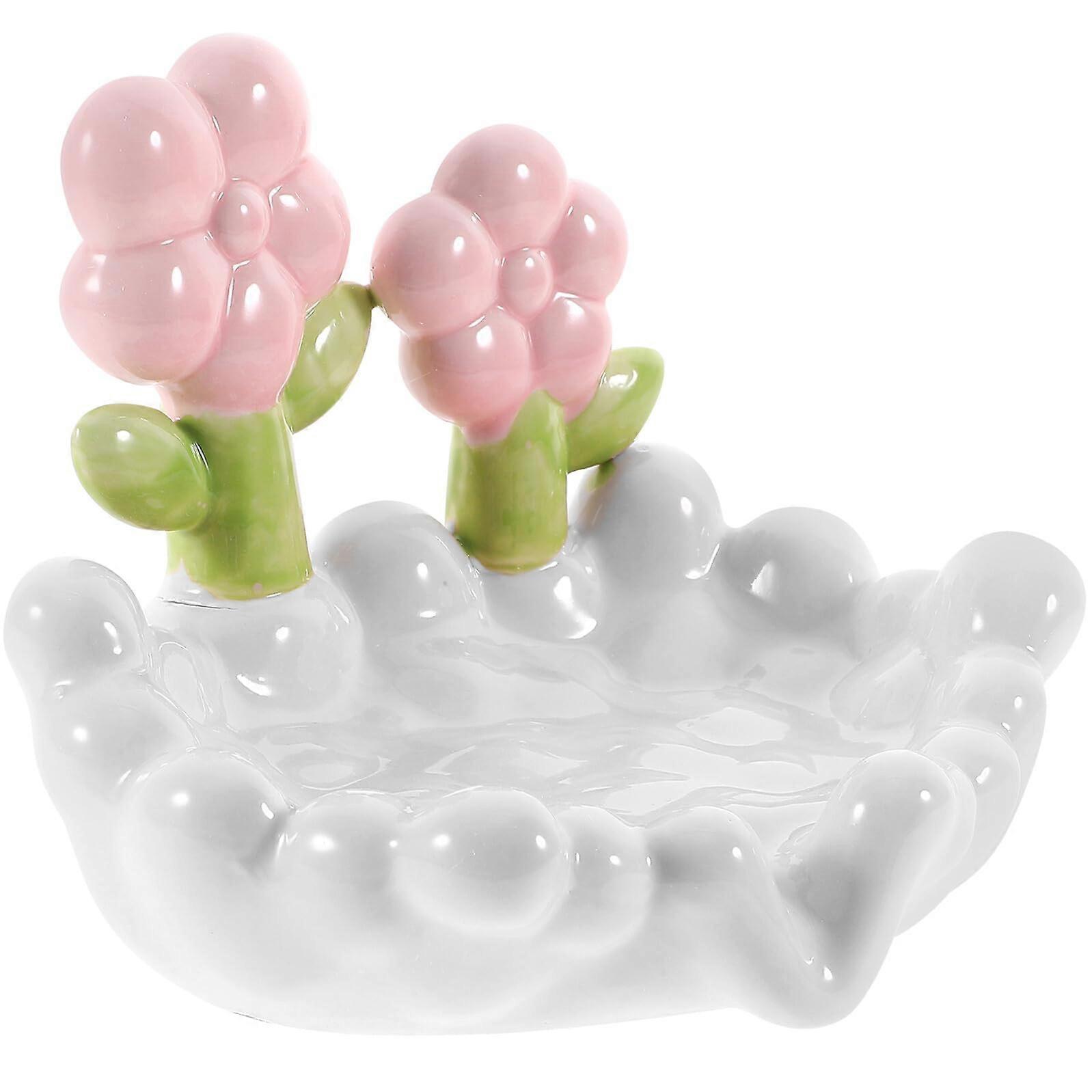 Ceramic Flower Soap Dish with SelfDraining Design and Decorative Floral Pattern for Bathroom