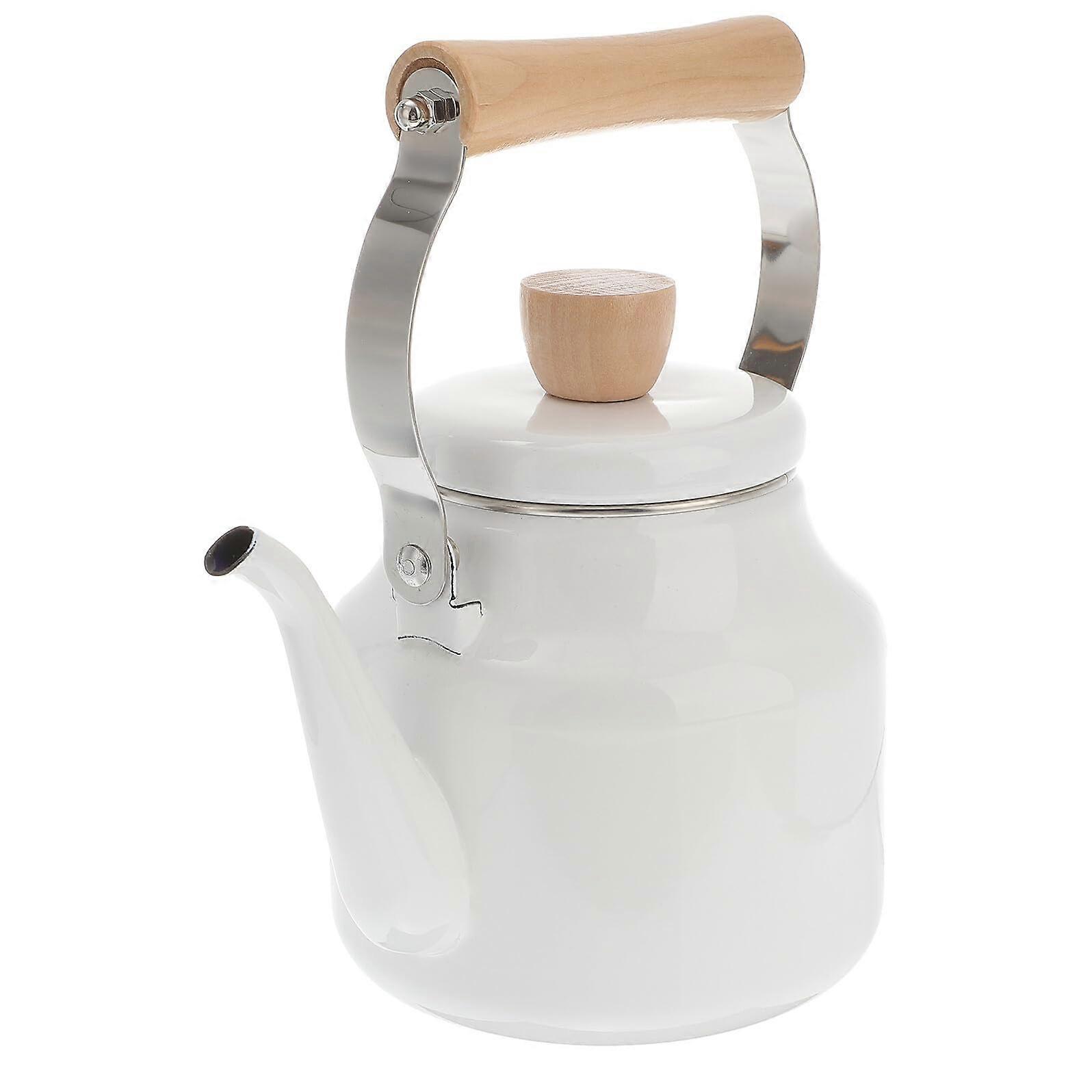 Enamel Coffee Kettle White Stovetop Tea Kettle for Gas and Induction with Durable Farmhouse Design
