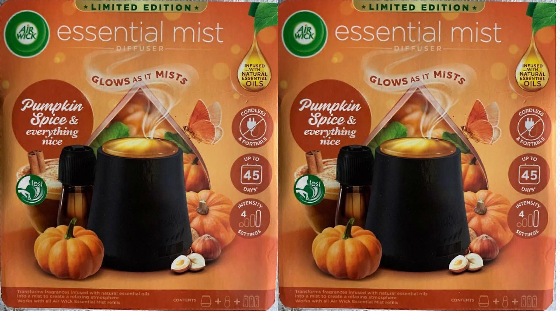 2xAir Wick Essential Oil Mist  Kit, Diffuser & Refill - Pumpkin Spice & Everything Nice